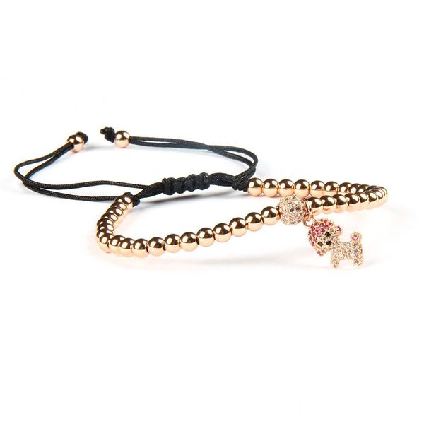 Bracelets de charme En gros 10 pièces/lot de haute qualité 4Mm perles rondes en cuivre avec rose Cz jolis Bracelets de chien pour fille et enfants cadeau Dro Dhyta
