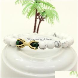 Bracelets de charme En gros 10 pièces/lot Micro incrustation noir Cz perles patte d'aigle breloques bracelets blanc Howlite marbre pierre avec vert Tige Dh9Pc