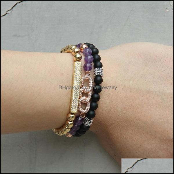 Pulseras con dijes Venta al por mayor 10 Unids / lote Barras de verano Joyas de circón 6 Mm Cuentas de cobre con micro incrustaciones Cz Pave Tube Pulseras Entrega de gota Dhjx3