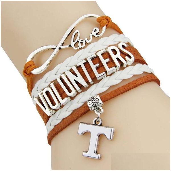 Pulseras con dijes al por mayor-12 piezas / lote Infinity Love NCAA Tennessee Voluntarios Equipo deportivo Pulsera Naranja Blanco Gota personalizada Del Dhnws