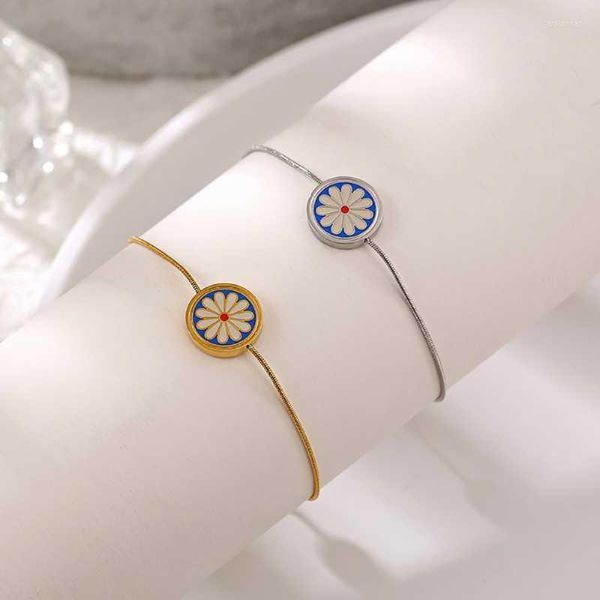 Bracelets porte-bonheur vente en gros 2022 Version mignon marguerite rond réglable Bracelet 14k plaqué or femmes bijouxCharme Lars22