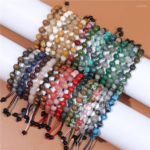 Bracelets porte-bonheur en gros 8mm perles rondes tresse Bracelet pierres précieuses naturelles perle tissé cristaux énergie pour femmes hommes bijoux cadeaux