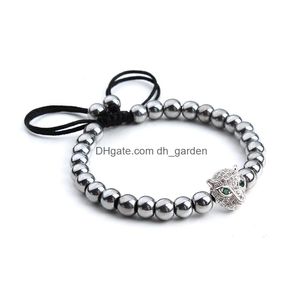 Bracelets de charme En gros Anil Arjandas Pave Réglage CZ Tête De Léopard Hommes Bracelet Noir Hématite Perlé Rame Pour Femmes Psera Dhgarden Dhuqf