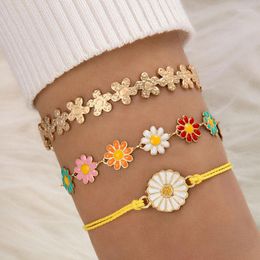 Charm Armbanden Groothandel Boho Multi-Layer Daisy Flower Armband Set Voor Vrouwen Zomer Trendy Kleurrijke Hart Kraal Ketting Vintage Sieraden