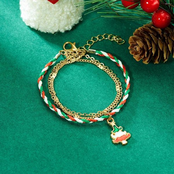 Pulseras con dijes al por mayor lindo Santa Claus copo de nieve alce pulsera de cuerda tejida para mujeres moda joyería de Navidad amistad familia Navidad