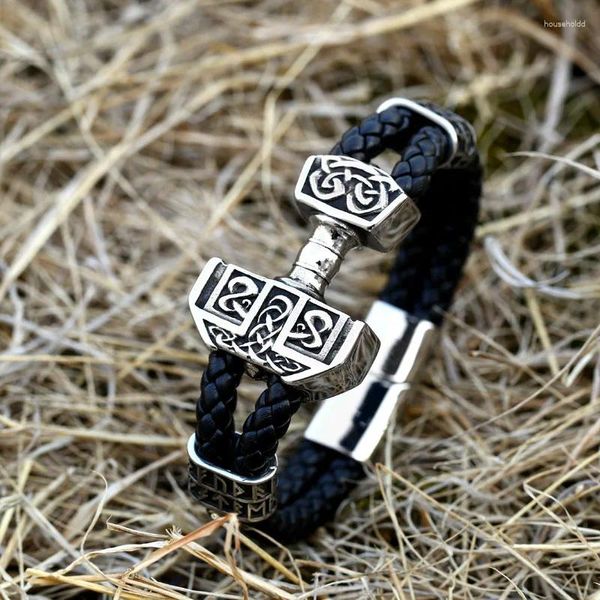 Pulseras de encanto Venta al por mayor Drop Hombre Genes de alta calidad Cuero Viking Tomahawk Pulsera Brazalete Joyería BC-L059