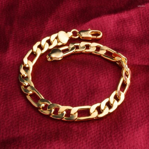 Pulseras con dijes Venta al por mayor Moda 925 Sello Plata 18K Color oro 8MM Hombres Mujeres Señora Pulsera Boda 20cm Cadena Joyería de alta calidad