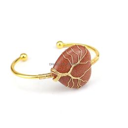 Bedelarmbanden Groothandel Fashionable Wire Warp Tree of Life edelstenen Bangle dames mtiple vorm Natuurlijk goudsteen armband druppel del dhez9