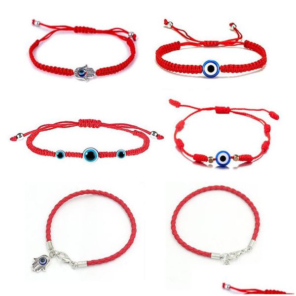 Bracelets de charme En gros Handwomen Bracelet Lucky Kabh Fil de chaîne rouge Hamsa Bracelets Bleu Turc Mauvais Oeil Charme Jewelr Dhgarden Dhhyz