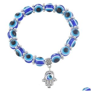 Bedelarmbanden Groothandel Lucky Fatima Hamsa Hand Blue Evil Eye Charms Boerels kralen Turkse pseras voor vrouwelijke sieraden