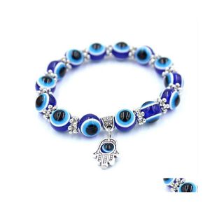 Pulseras de encanto al por mayor Fatima Hamsa Hand Blue Blue Evil Eye Charms Bracelets Beads Beads Pseras turcos para mujeres Joyas 664 DHEA2