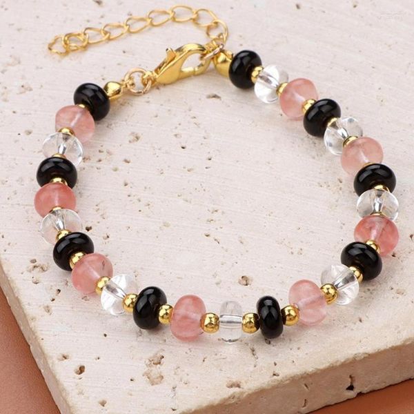 Pulseras con dijes, venta al por mayor, pulsera de piedra de sandía roja Natural, cuentas de cristales en forma de rueda, brazalete de cuentas espaciador pequeño de Color dorado