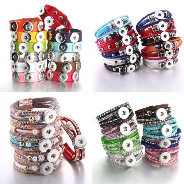 Pulseras con dijes, venta al por mayor, nueva pulsera de botón Diy de cuero trenzado, joyería intercambiable para mujeres, envío directo 2022 Smte9