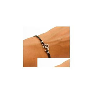 Pulseras con dijes al por mayor- Nueva India Yoga Pulsera budista hindú Aum Om Hinduismo Cuero al aire libre Sier Mujeres / Hombres Relius Símbolo Drop D Dho5P