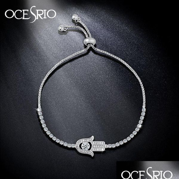 Pulseras con dijes Venta al por mayor Ocesrio Pavimentado Zircon Hamsa Pulsera Sier Mano de Fátima Joyería de moda ajustable para mujer Brtk45 Drop Delive Dhljo