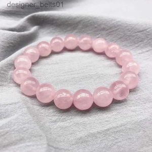 Bracelets de charme en gros Rose Rose poudre cristal Quartz pierre naturelle Streche Bracelet cordon élastique Pulserase bijoux perles rs femme cadeau L231214