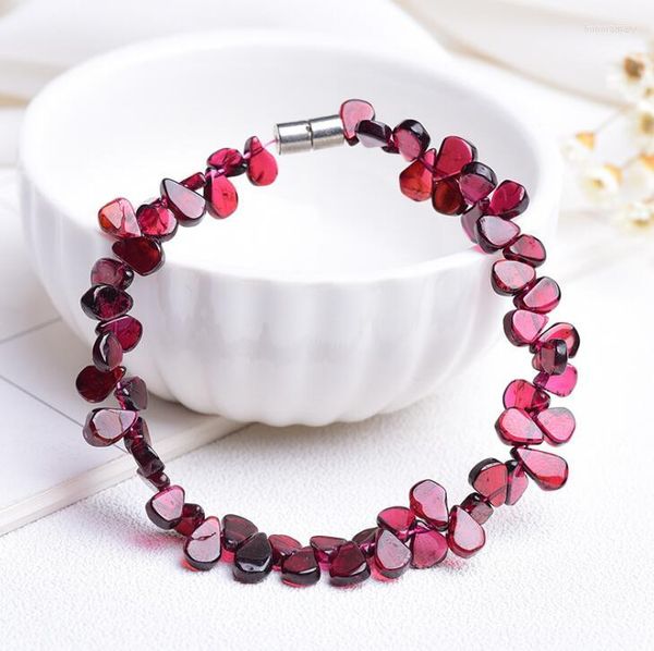 Bracelets porte-bonheur en gros vin rouge naturel grenat pierre goutte d'eau perles Bracelet chanceux pour femmes fille cadeau bijoux en cristal