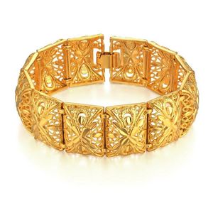 Bedelarmbanden Brede Armband 22Mm 14K Geel Gouden Ketting Link Chunky Armbanden Armbanden Voor Vrouwen Vintage Sieraden Bloem Grote Drop Deliv Dhzfl