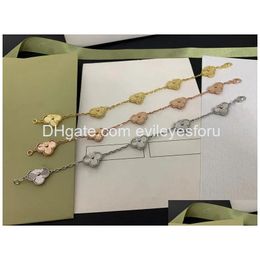 Bracelets de charme avec boîte 3Colors Luxury Classic Classic 4 / Four Leaf Clover Charms Bracelet Designer Chain 18K Gold Shell Jewelry For Girl Wed Dhpom
