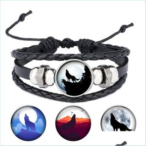 Bracelets de charme Bracelet en cuir Wolf And Fl Moon