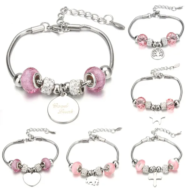 Bracelets de charme bijoux de crèmes cristallin rose bracelet rond cardiaque étoile de poisson pendentif romance douce pour les femmes cadeaux