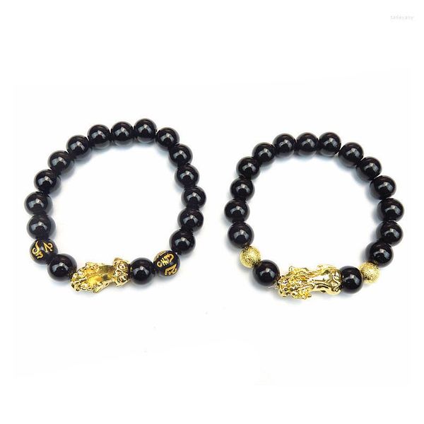 Pulseras con abalorios para hombre y mujer, pulsera de Feng Shui, Buda de la suerte y la riqueza, piedra de obsidiana negra, regalos Pixiu con cuentas