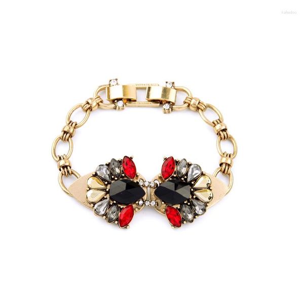 Pulseras con abalorios para mujer, pulsera clásica, accesorio para fiesta de disfraces, dijes de cristal creados coloridos, cadena gruesa de Color dorado