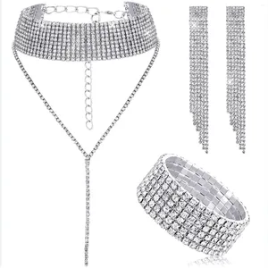 Bracelets de charme Femmes Bijoux cristallins Ensemble de mariée Boucle de coulage Bracelet Boucles d'oreilles Boucles d'oreilles: Silver