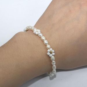 Charme Bracelets Femmes Fleur Bracelet De Mariée Simple Demoiselle D'honneur Bijoux Véritable Perle En Acier Inoxydable Look Facile