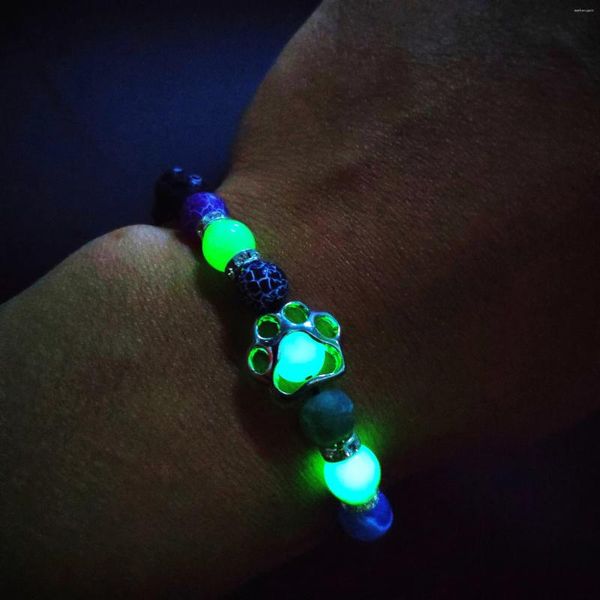 Pulseras de encanto Mujeres Fluorescencia Pulsera Elástica Joyería Piedras Naturales Luminoso Brillando En El Perro Oscuro En Forma