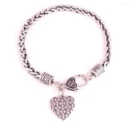 Pulseras de encanto Mujeres Corazón Colgante Pulsera Rompecabezas Patrón Personalidad Cadena de enlace de trigo Aleación de zinc Proporcionar gota