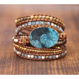 Bedelarmbanden dames lederen armband unieke gemengde natuurlijke stenen vergulde stenen bedel 5 strengen wrap armbanden handgemaakte boho armband 230320