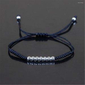 Bracelets porte-bonheur femmes/hommes 4mm perles rondes en cuivre plaqué argent 24K tressage macramé Bracelet pour unisexe