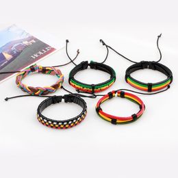 Bedelarmbanden vrouwen mannen mtilayer regenboog lederen armband verstelbare hiphop sieraden set vintage 5 -stcs/set gevlochten armbanden bangle dh8re