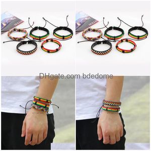 Bracelets de charme Femmes Hommes Mtilayer Rainbow Cuir Bracelet Réglable Hiphop Bijoux Ensemble Vintage 5pcs / Set Bracelet Tressé Manchette Mode Dhvtf