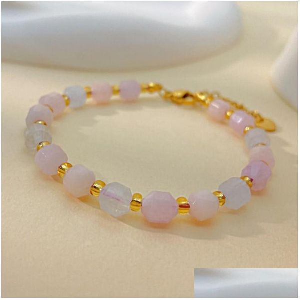 Bracelets de charme Femmes Morganite Bracelet de perles Pierres précieuses naturelles Bracelets réglables Chaîne en acier inoxydable Bijoux de mode Cadeau Drop Dhzgs