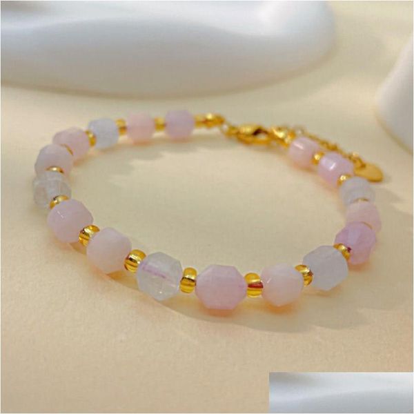 Bracelets de charme Femmes Morganite Bracelet de perles Pierres précieuses naturelles Réglable Chaîne en acier inoxydable Bijoux de mode Cadeau Drop Livraison Dh7el