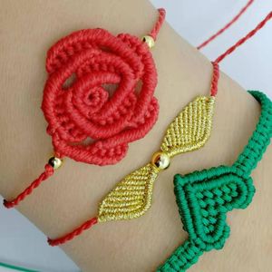 Bedelarmbanden vrouwen romatnic macrame handwerk holle gelukkige rode lazen thread rose bloem armband sieraden zuster minnaar cadeau zomer