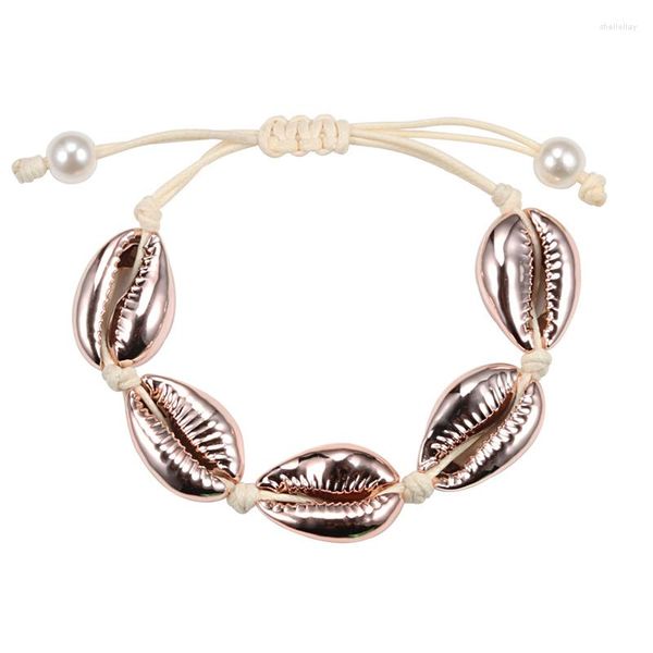 Bracelets porte-bonheur femmes or Rose couleur coquille Bracelet océan naturel coquillage chaîne cheville à la main réglable bohème cauri bijoux