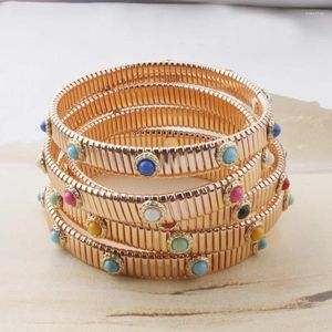Bracelets de charme Bracelet de mode pour femmes8mm chaîne à ressort Bracelet en or Rose cuivre pierre naturelle Madera Pulseira Estrela De Cinco élastique
