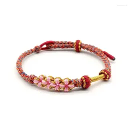 Bracelets à breloques pour femmes, mode exquise, tricoté à la main, fleur de pêche, fil de coton rouge, accessoire de corde romantique Simple
