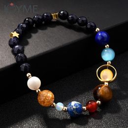 Bracelets de charme bracelet solaire Univers Galaxie huit planètes Guardian Star Natural Stone Beads Bangle for Men Yoga Drop