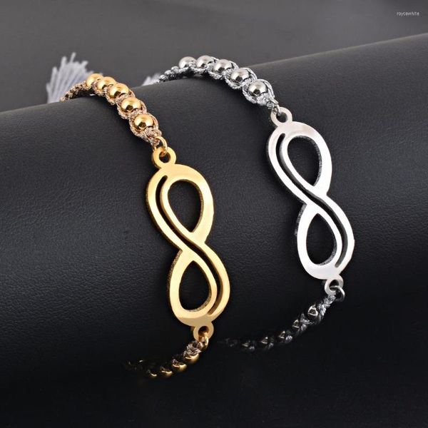 Pulseras con abalorios para mujer, pulsera infinita de punto con borlas de acero inoxidable, pulseras elásticas ajustables con cuentas hechas a mano, venta al por mayor