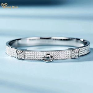 Pulseras con dijes Wong Rain Luxury Solid 925 Sterling Silver White Sapphire Gemstone 18K Chapado en oro Unisex Brazalete básico Joyería fina al por mayor 230922