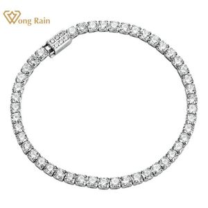 Bracelets de charme Wong Rain Sterling Silver Lab Saphir Diamants à haute teneur en carbone Gemstone Mariage Tennis Bracelet Bracelet Fine Bijoux En gros 230921