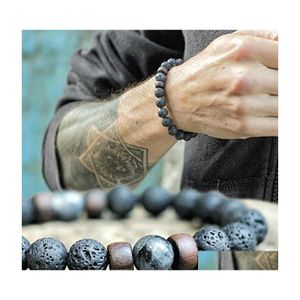 Bracelets De Charme Perles De Bois 8Mm Bracelet De Perles De Pierre De Lave Noire Diffuseur D'huile Essentielle Roche Volcanique Bouddha Yoga Main Cordes Jewelr Dhzco