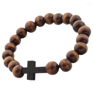 Bracelets à breloques en bois, perles en croix, chaîne de poignet de prière religieuse