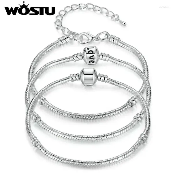 Bracelets de charme Wostu Love Chain Fit Fit Original DIY Perles Bracelet Bijoux en alliage Cadeau pour les hommes Femmes 16-21 cm Ajustement