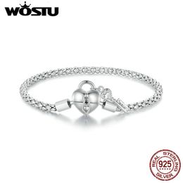 Bedelarmbanden WOSTU massief sterling zilver hartslotsleutel basisketting armband voor doe-het-zelf bedelkralen slangenketting schakels sieraden cadeau 230921