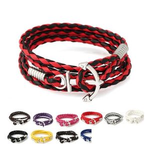 Bracelets à breloques Bracelet d'ancre de bateau tissé Navigation Cuir de style marine Gsfb070 Mix Order 20 Pieces A Lot Drop Delivery Jewelry Dh4Uv